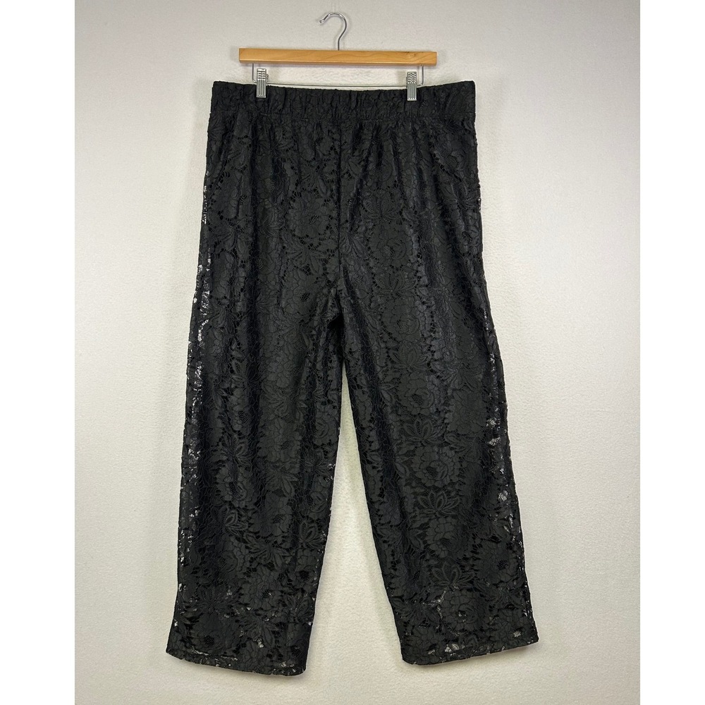 Gothic Romantic Studio 1886 Womens XL 16 Black Floral Lace Wide Leg Crop Pants - Picture 2 of 10